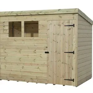Empire 1500 9x8 Pent Garden Shed with Right Side Single Door With 2 Windows